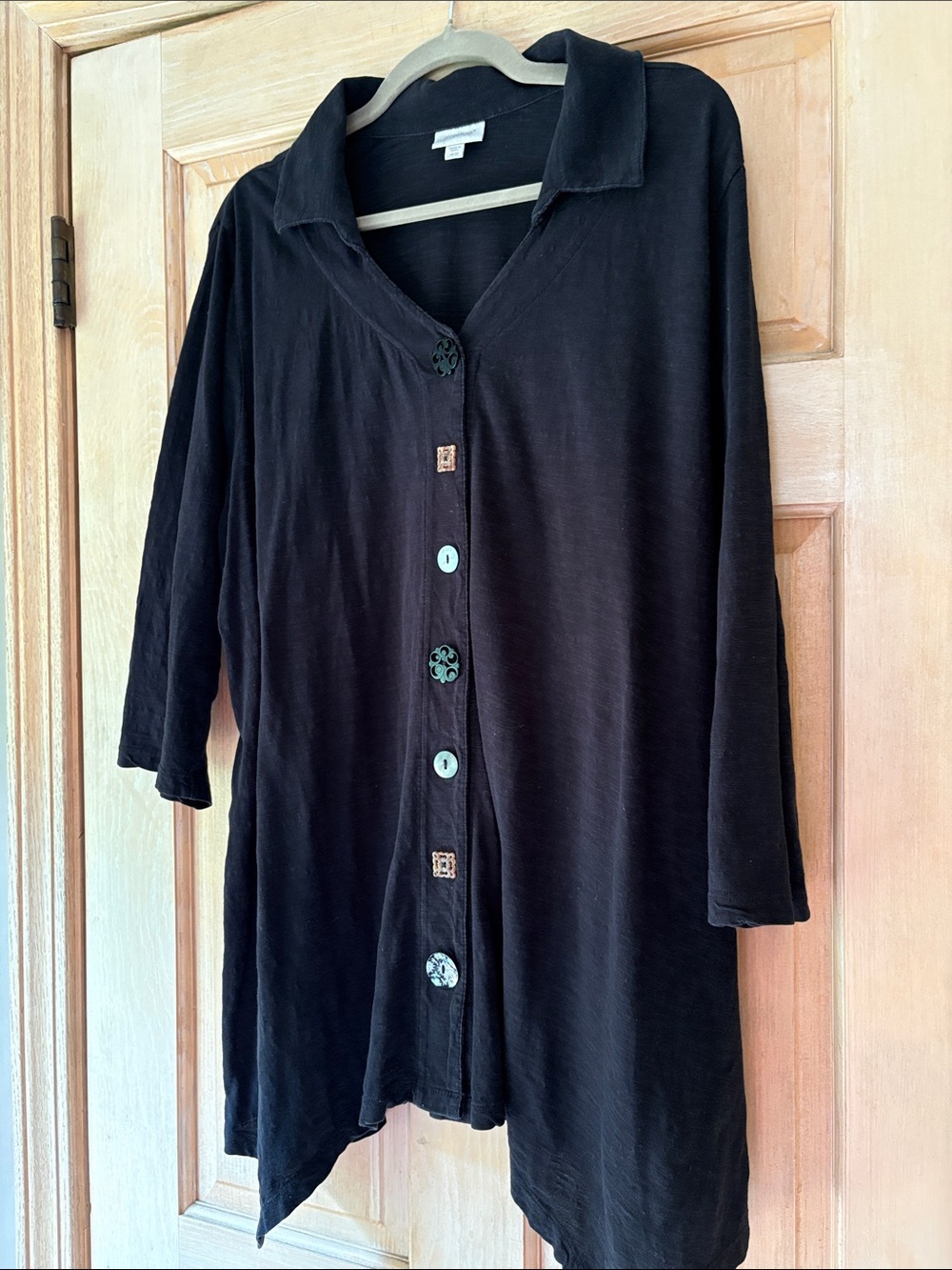 Avenue Black Button-Front Tunic with Mixed Decorative Buttons